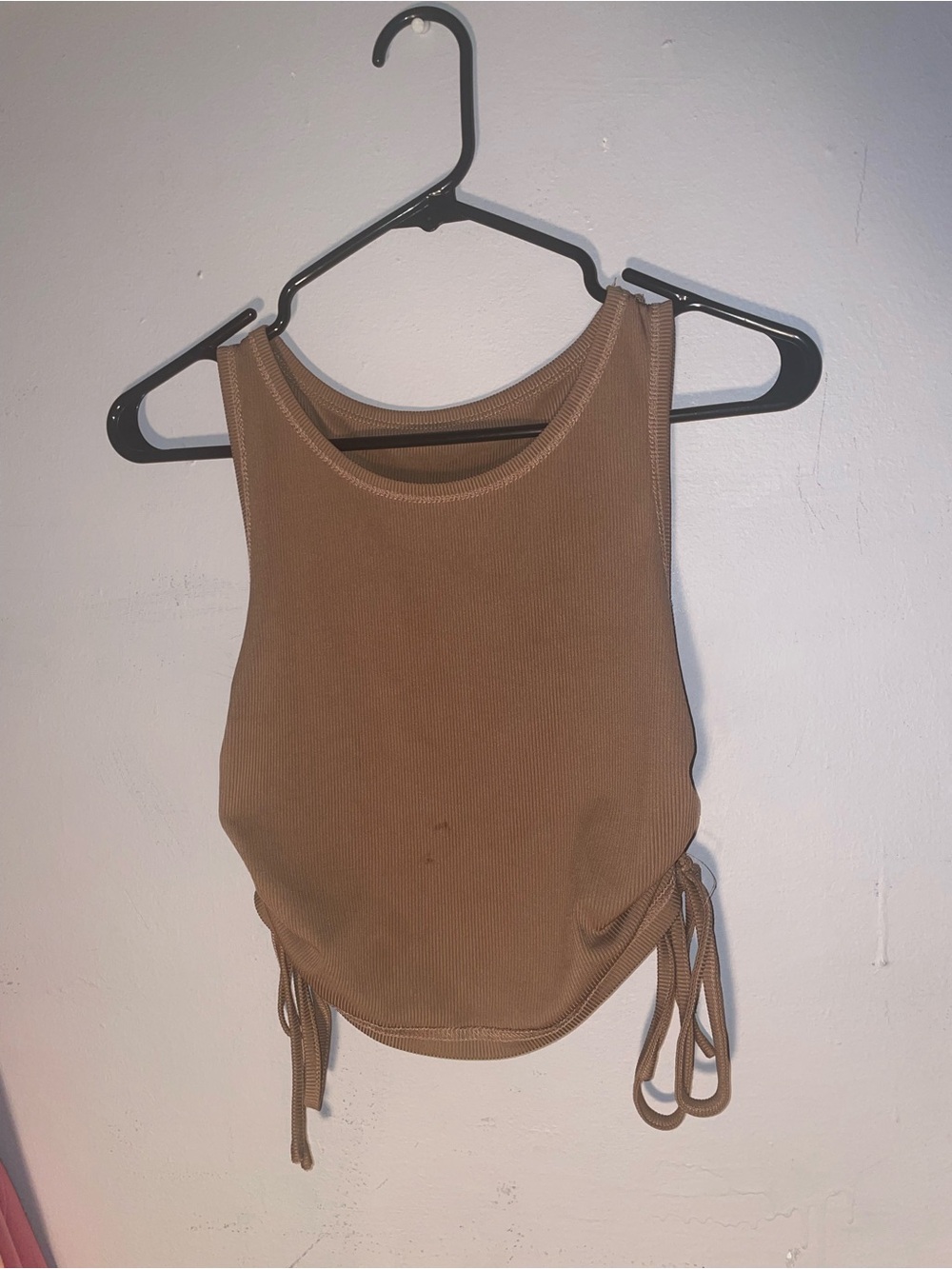 Ribbed Side-Tie Tank Top - Brown
